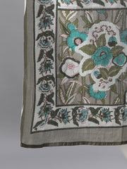 Women Beige Three-Quarter Sleeves Straight Kurta With Palazzo and Dupatta with pockets And Face Mask