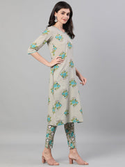 Women Beige Three-Quarter Sleeves Straight Kurta With Palazzo and Dupatta with pockets And Face Mask