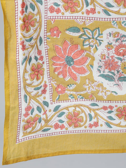 Women Mustard Three-Quarter Sleeves Straight Kurta With Palazzo and Dupatta with pockets