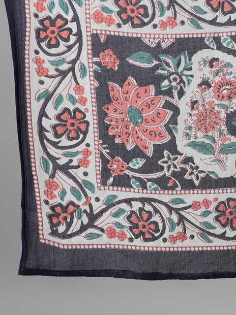 Women Blue Three-Quarter Sleeves Flared Kurta With Palazzo and Dupatta with pockets