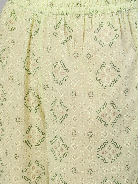 Women Green Three-Quarter Sleeves Straight Kurta With Palazzo and Dupatta with pockets And Face Mask