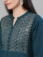 Women Lavender Calf Length Three-Quarter Sleeves Straight Floral Printed Cotton Kurta Set With Face Mask