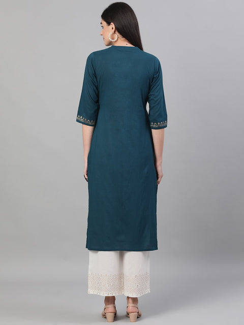 Women Lavender Calf Length Three-Quarter Sleeves Straight Floral Printed Cotton Kurta Set With Face Mask