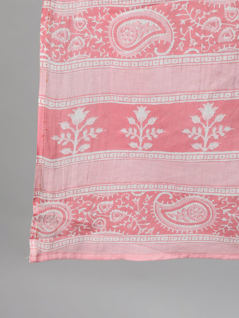 Women Pink Three-Quarter Sleeves Ethnic Motif Printed Straight Kurta-Palazzo with pockets and Dupatta