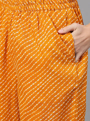 Women Yellow Three-Quarter Sleeves Printed Kurta-Palazzo with pockets Dupatta and Fask Mask