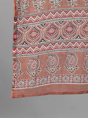 Women Rose Gold Three-Quarter Sleeves Printed Kurta-Palazzo with pockets Dupatta and Face Mask