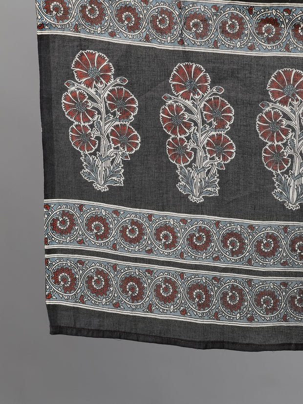 Women Black and White Three-Quarter Sleeves Printed Kurta-Palazzo with pockets Dupatta