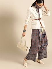 Women Red & Indigo Three-Quarter Sleeves Straight Kurta With Palazzo & printed Dupatta