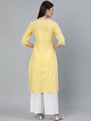 Women Yellow Block Printed Straight Kurta With Off White Plazo