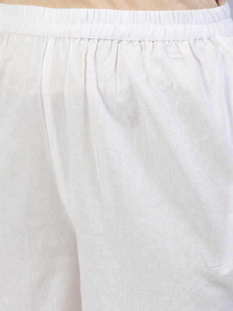 Women Off-White Block Printed Straight Kurta With Palazo & Dupatta