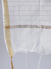 Women Off-White Block Printed Straight Kurta With Palazo & Dupatta