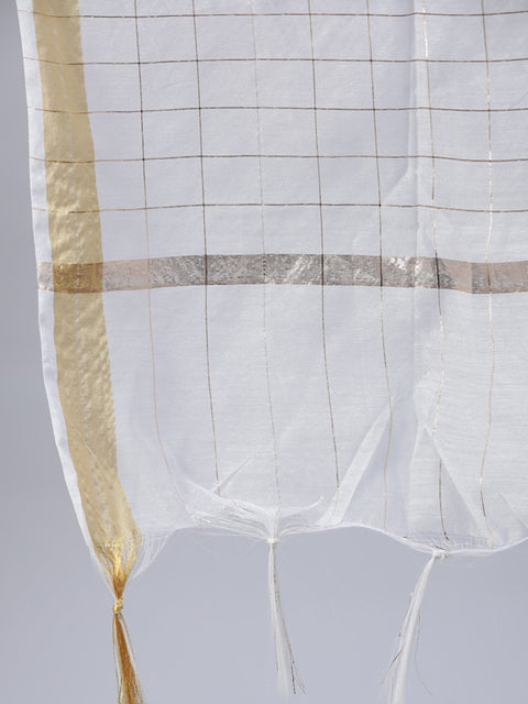 Women Off-White Block Printed Straight Kurta With Palazo & Dupatta