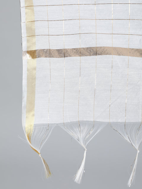 Women Off White & Gold printed Straight Kurta With Plazo & Dupatta