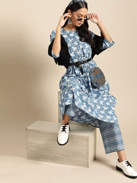 Women Indigo Three-Quarter Sleeves Straight Kurta With Palazzo