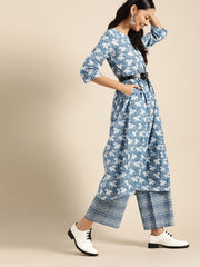 Women Indigo Three-Quarter Sleeves Straight Kurta With Palazzo