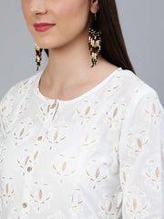 Women Off-White & Gold Printed A-line  Kurta With Plazzo & Dupatta