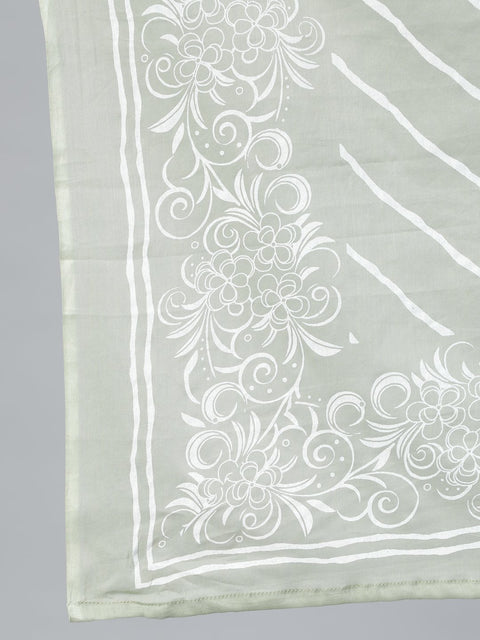 Women Sage Green & Off-White Printed Straight Kurta With Plazzo  & Dupatta