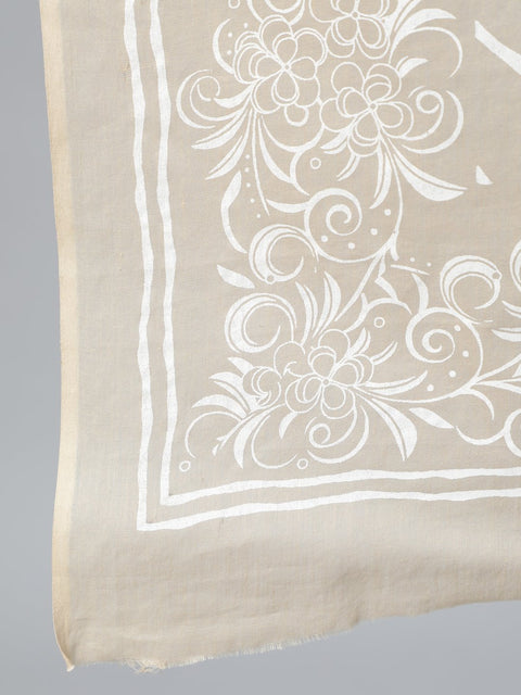 Women Beige Printed Straight Kurta With Plazo & Dupatta