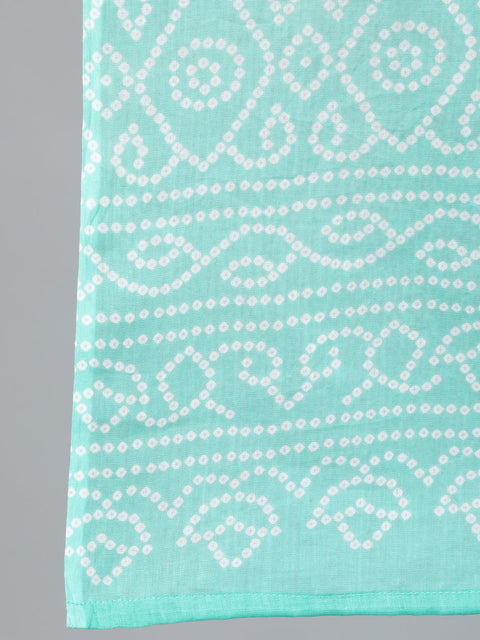 Women Green Printed Straight Kurta Wiith Plazo & Dupatta