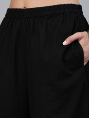 Women Off-White & Black Printed Straight Kurta With Plazzo  & Dupatta