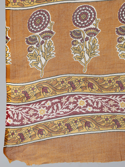 Women Mustard & Maroon Printed Straight Kurta With Plazzo  & Dupatta