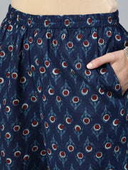 Women Indigo Blue Printed Straight Kurta Wiith Plazo & Dupatta