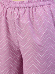 Women Lavender & Silver Floral Printed Straight Kurta With Plazo & Dupatta