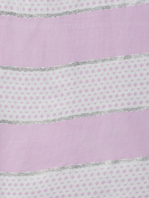 Women Lavender & Silver Floral Printed Straight Kurta With Plazo & Dupatta