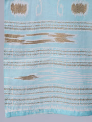 Women Pastel Blue & Gold Printed Straight Kurta With Trouser  & Dupatta