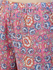 Women Pink Printed Flared Kurta With Trouser & Dupatta
