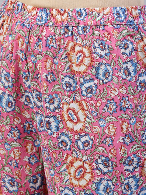 Women Pink Printed Flared Kurta With Trouser & Dupatta