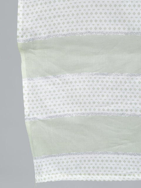 Women Sage Green & Silver Floral Printed Straight Kurta With Plazo & Dupatta