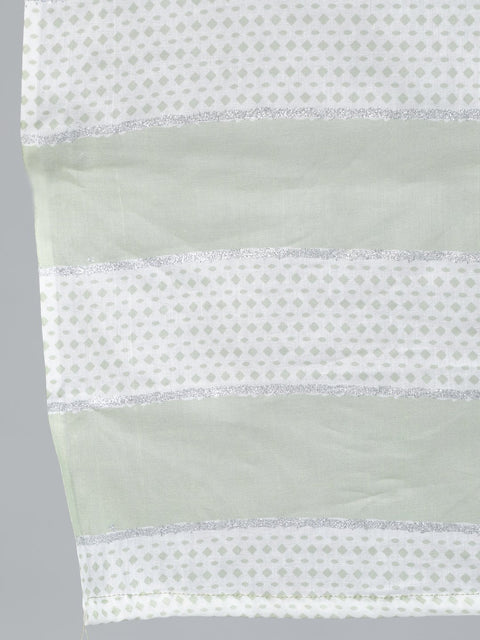 Women Sage Green & Silver Printed Straight Kurta With Plazo & Dupatta