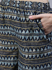 Women Blue Printed Straight Kurta With Palazo & Dupatta