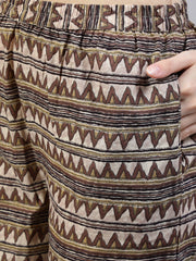 Women Brown Printed Straight Kurta With Palazo & Dupatta