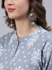 Women Grey & Off-White Printed Straight Kurta With Palazo