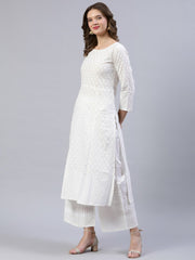 Women Off-White Printed A- line Kurta With Palazo & Dupatta