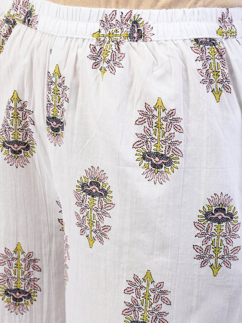 Women Peach Floral Printed Flared Kurta With Trouser & Dupatta