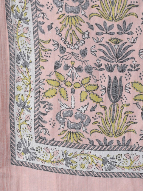 Women Peach Floral Printed Flared Kurta With Trouser & Dupatta