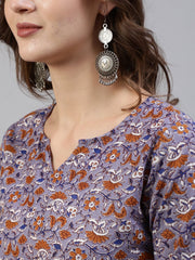 Women Grey Floral Printed Straight Kurta With Palazo & Dupatta