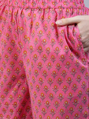 Women Pink Floral Printed Anarkali Kurta With Palazo & Dupatta
