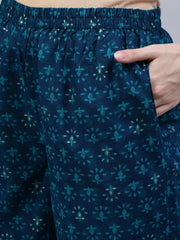 Women Green Floral Printed Gathered Kurta With Palazo