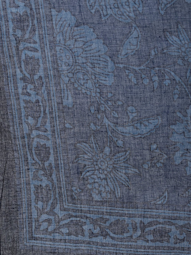 Women Indigo Floral Printed Straight  Kurta With Palazo & Dupatta