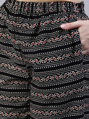 Women Black Printed Straight  Kurta With Palazo & Dupatta