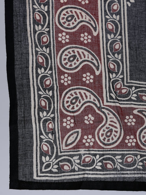 Women Black Printed Straight  Kurta With Palazo & Dupatta
