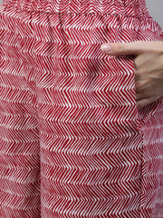 Women Red Printed Straight  Kurta With Palazo & Dupatta