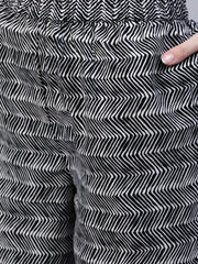 Women Black & Whites Floral Printed Straight Kurta With Palazo & Dupatta