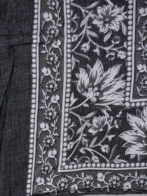 Women Black & Whites Floral Printed Straight Kurta With Palazo & Dupatta