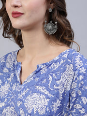 Women Purple Printed Straight Kurta With Palzo & Dupatta