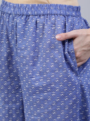 Women Purple Printed Straight Kurta With Palzo & Dupatta